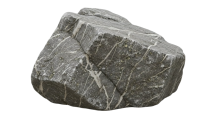 Gray rock with white quartz veins showcasing geological formations and textures for earth science education and natural stone design inspiration on transparent background