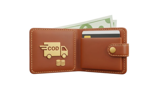 3D icon cash on delivery wallet, isolated on white background 