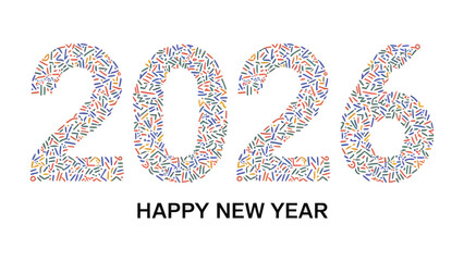 2026 Celebration: A vibrant and colorful design spells out the year 2026, accompanied by the festive message of Happy New Year, ushering in new beginnings with anticipation and joy.