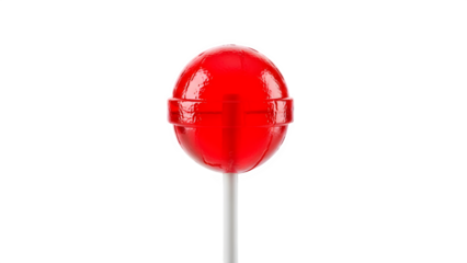 Single red lollipop on a white stick against a dark changeable background