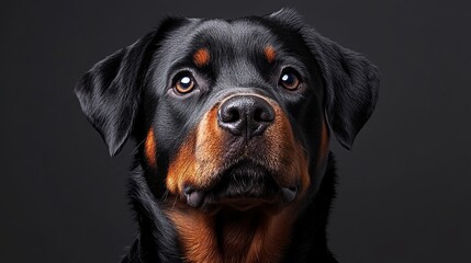 Obraz premium Captivating Portrait of a Rottweiler Exuding Strength and Elegance Against a Simple Background