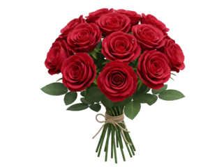 Bouquet of red roses PNG isolated on transparent background, romantic gift for Valentine s Day and Mother s Day celebrations
