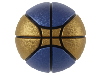 Two-tone basketball PNG isolated on transparent background, blue and gold sports equipment for game design and athletic concepts