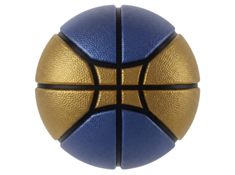 Two-tone basketball PNG isolated on transparent background, blue and gold sports equipment for game design and athletic concepts