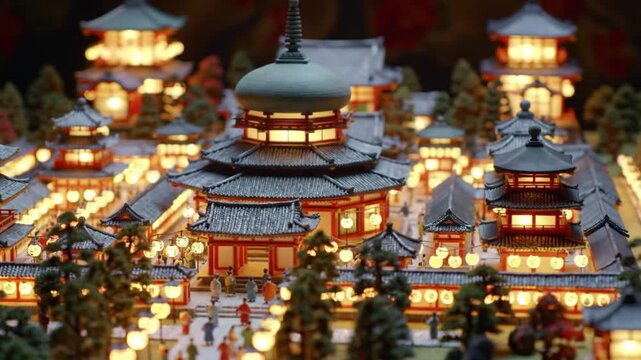 Ram Mandir in Ayodhya. Decorated with lamps and lights for Diwali celebration