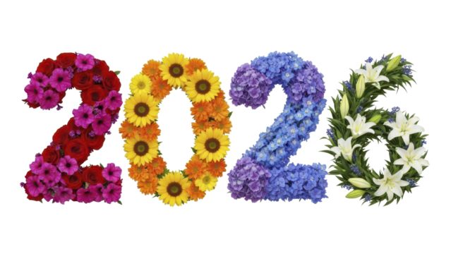 Floral Number 2026 Made of Flowers and Plants A Beautiful Celebration of the New Year