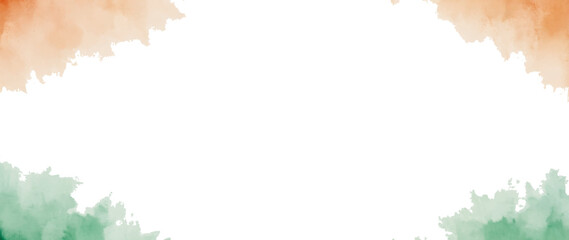 Indian flag colors watercolor frame background template with copy space: republic, independence, celebration, tiranga, saffron, orange, green, png