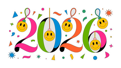 Festive 2026: The joyful new year illustration, the upcoming year design. Featuring the happy balls. A vibrant and cheerful display of joy and optimism for the upcoming year.