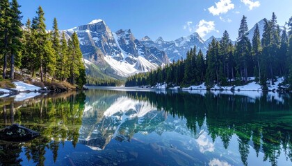 Lake with trees and mountain.