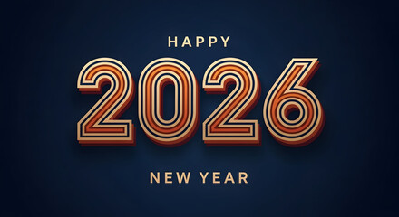 Happy new year 2026 retro style 3d numbers celebration greeting banner design