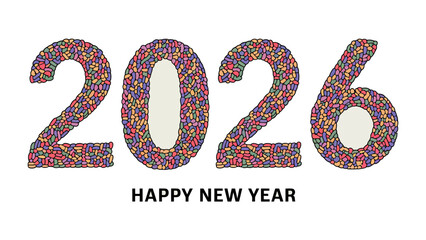 New Year 2026: A vibrant and colorful design wishing a Happy New Year in the year 2026. This dynamic visual sets a festive mood, ideal for welcoming new beginnings. 