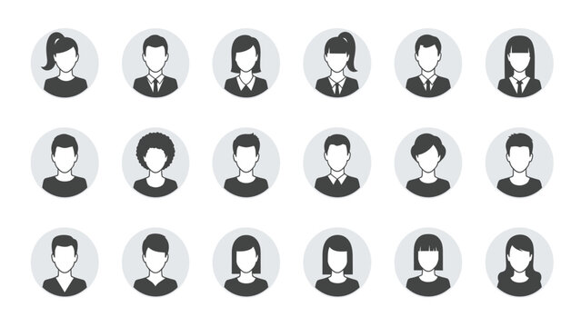 Diverse User Avatars Icon Set. Collection of Anonymous Profile Silhouettes for UI, Business, and Social Media Applications. Male and Female Placeholder Icons.