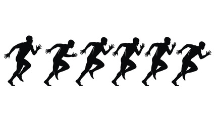 Runner Sprint Sequence Silhouette Vector Illustration of a Male Athlete Running Fast