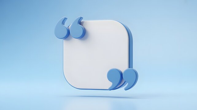 3D Blank Quote Box Template with Blue Quotation Marks on Light Background