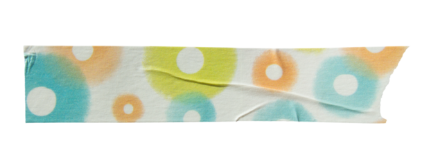 Ripped torn paper adhesive colorful dot pattern masking tape on transparent background, washi tape design element