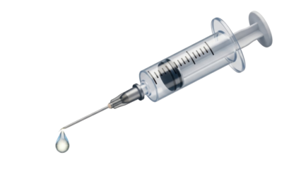 3D icon syringe injection with droplet, isolated on white background