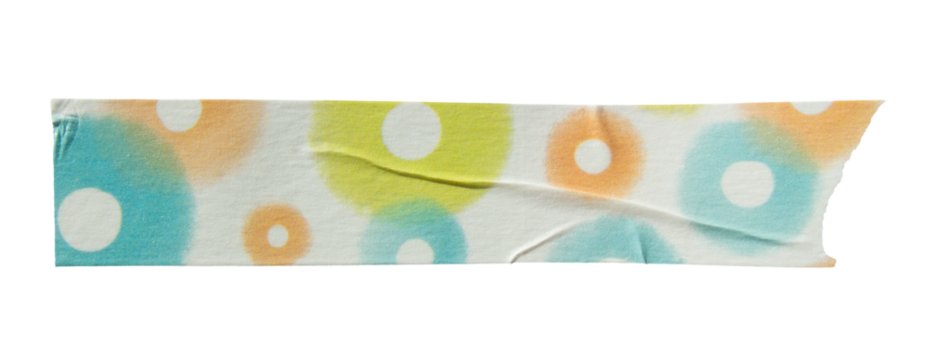Ripped torn paper adhesive colorful dot pattern masking tape on transparent background, washi tape design element