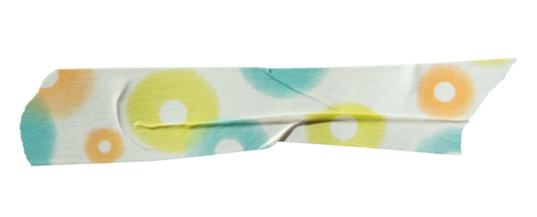 Ripped torn paper adhesive colorful dot pattern masking tape on transparent background, washi tape design element