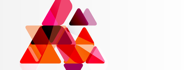 Abstract geometric shapes, triangles overlap creating vibrant red, orange hues. Minimalist design, clean background.