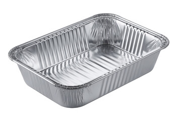 Obraz premium Rectangular aluminum foil baking pan with crimped edges and ribbed interior isolated on a transparent background