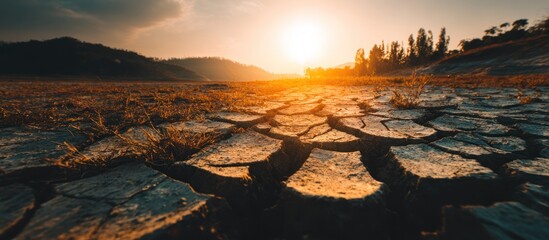 Cracked Earth Under a Dramatic Sunset.