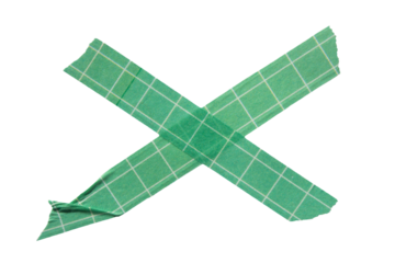 Green adhesive sticky paper masking tape cut out design element, cross shape x
