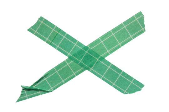 Green adhesive sticky paper masking tape cut out design element, cross shape x