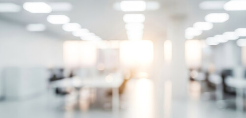 Bright abstract office interior with a strong central light source bokeh, enhanced with soft diffused shapes that create a serene atmospheric workspace impression