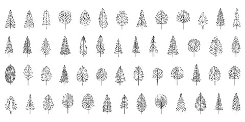 Collection of doodle trees, sketch of tree, vector drawing, black tree illustration. Element for nature landscape graphic art design
