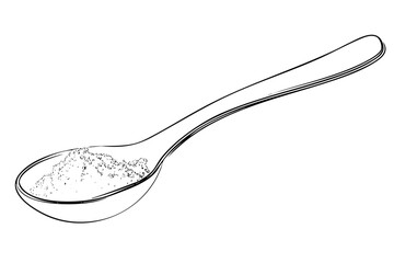 Spoon with sugar or salt hand drawing sketch vector illustration isolated on white background. Kitchen tool or cooking ingredient object.