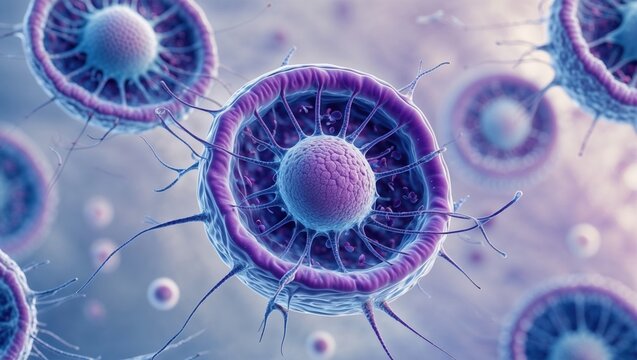 Magnified view of a complex cellular structure