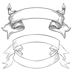 Assortment of ribbon banner sketch. Isolated design element, vintage style illustration. Vector art with blank space template