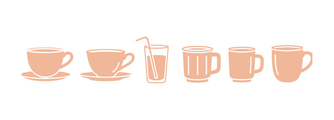 Coffee cup represented as a glyph. Tea cup symbol. Juice icon in glyph format. Mug symbol in color. Vector illustration

