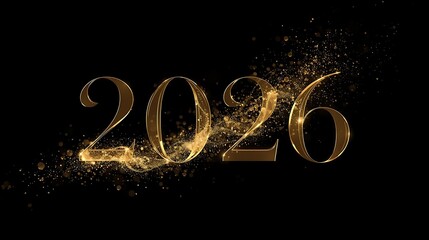 Elegant black background with glowing gold 2026 typography and sparkling champagne bubbles rising upward, luxury celebration style.