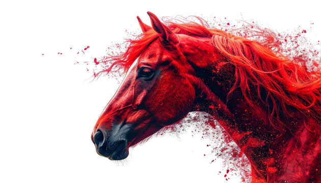 Silhouette of a red wild horse's head on a white background