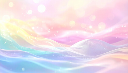 Fototapeta premium 淡いパステルトーンで描かれた虹色の波と光の粒子