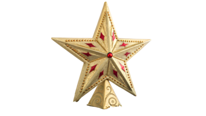 Elegant gold star tree topper ornament isolated on transparent background for Christmas decorations festive holiday displays seasonal charm