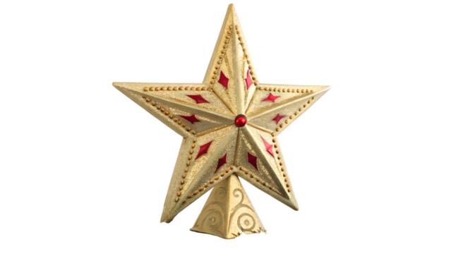 Elegant gold star tree topper ornament isolated on transparent background for Christmas decorations festive holiday displays seasonal charm - Powered by Adobe