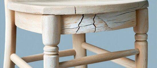 Cracked wooden chair seat detail.