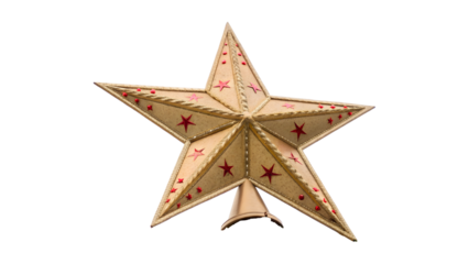 Elegant gold star tree topper ornament isolated on transparent background for Christmas decorations festive holiday displays seasonal charm