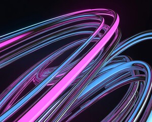 Abstract neon light trails in pink and blue on a dark background