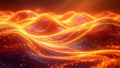 黄金の光の帯が交差する幻想的な波状パターン