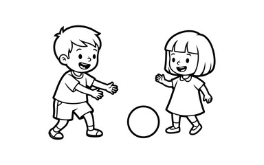 Children playing ball: cartoon style fun for coloring books and educational materials