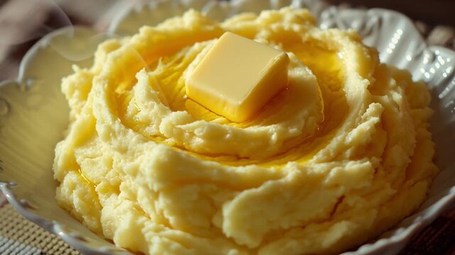 Delicious creamy mashed potatoes with melting butter