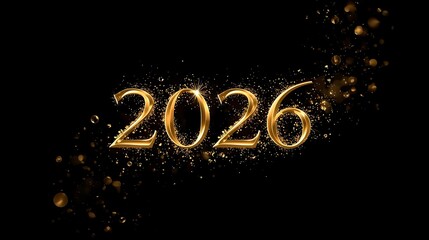 Elegant black background with glowing gold 2026 typography and sparkling champagne bubbles rising upward, luxury celebration style.