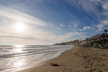 Ocean coast in Malibu on a beautiful summer day with scenic blue sky