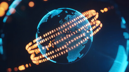 Dynamic global network with binary code representing digital transformation and global connectivity