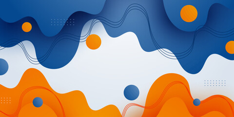 Abstract colorful blue and orange wave fluid banner background. Horizontal background design with simple liquid pattern concept element design.