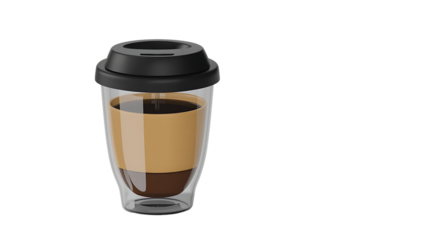 Coffee cup with black lid filled with delicious drink isolated