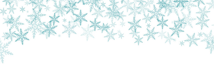 Falling snowflakes illustration on transparent png background with text space at bottom